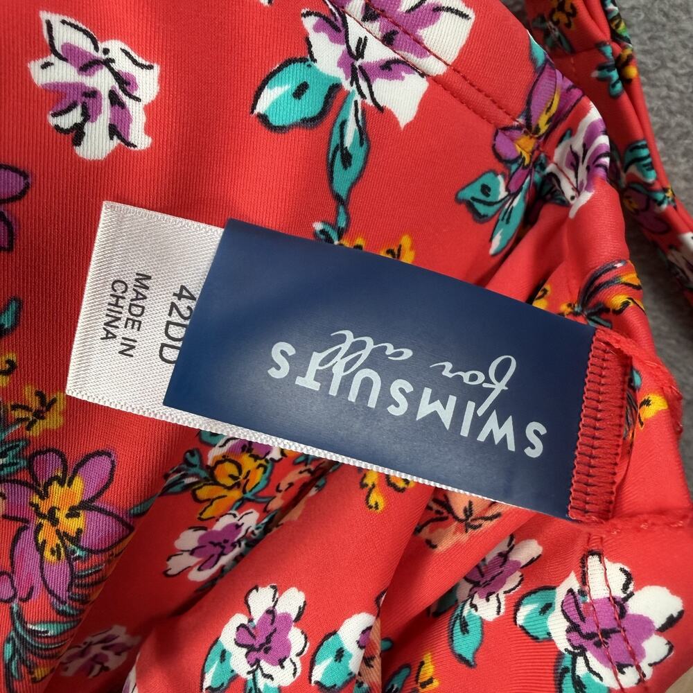Swimsuits For All Red Floral Underwire Tankini Top Size 42DD Built-In Bra Swim - Picture 6 of 10